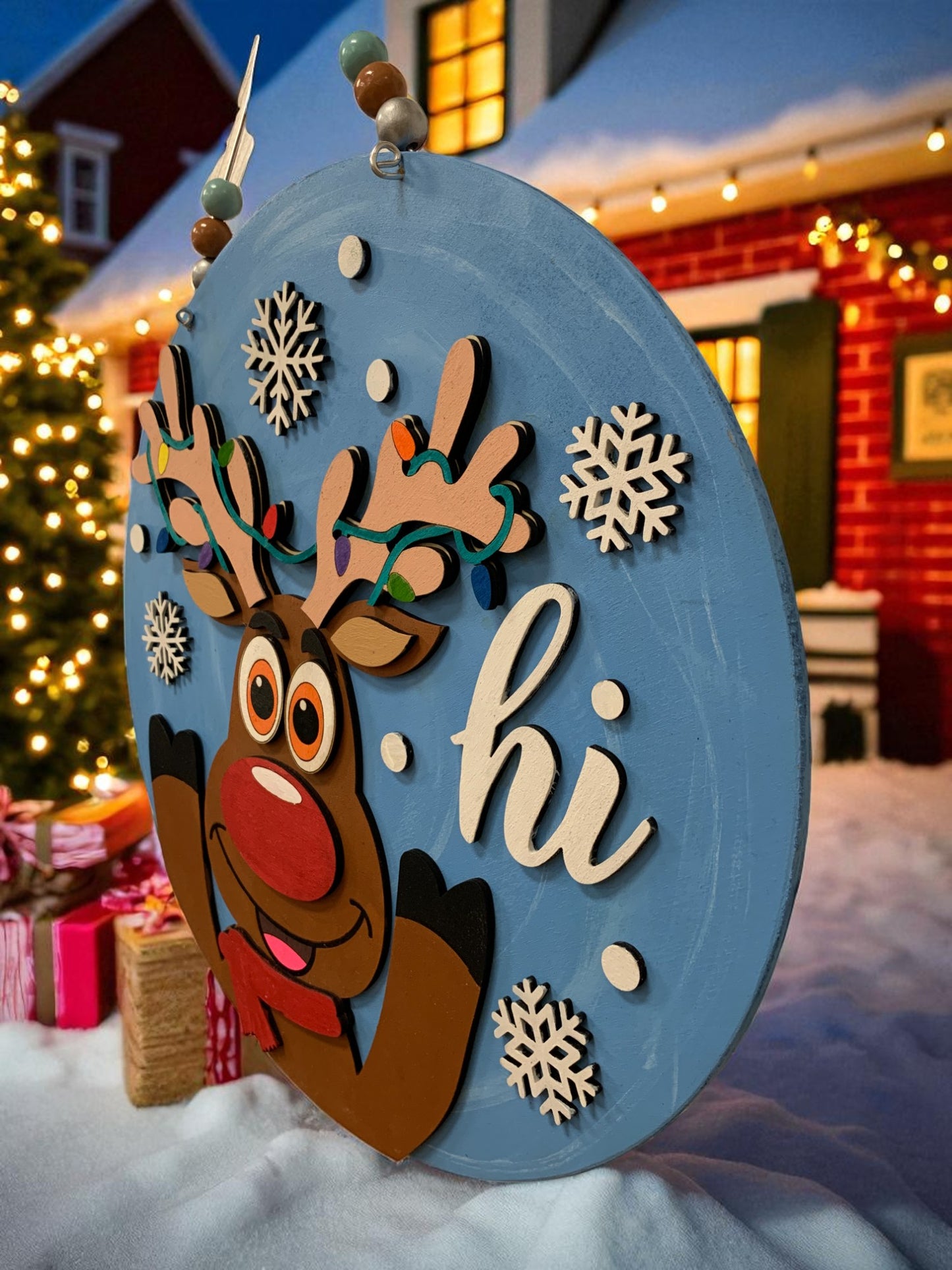 Whimsical Reindeer Christmas Sign – Handmade Wooden Holiday Decor