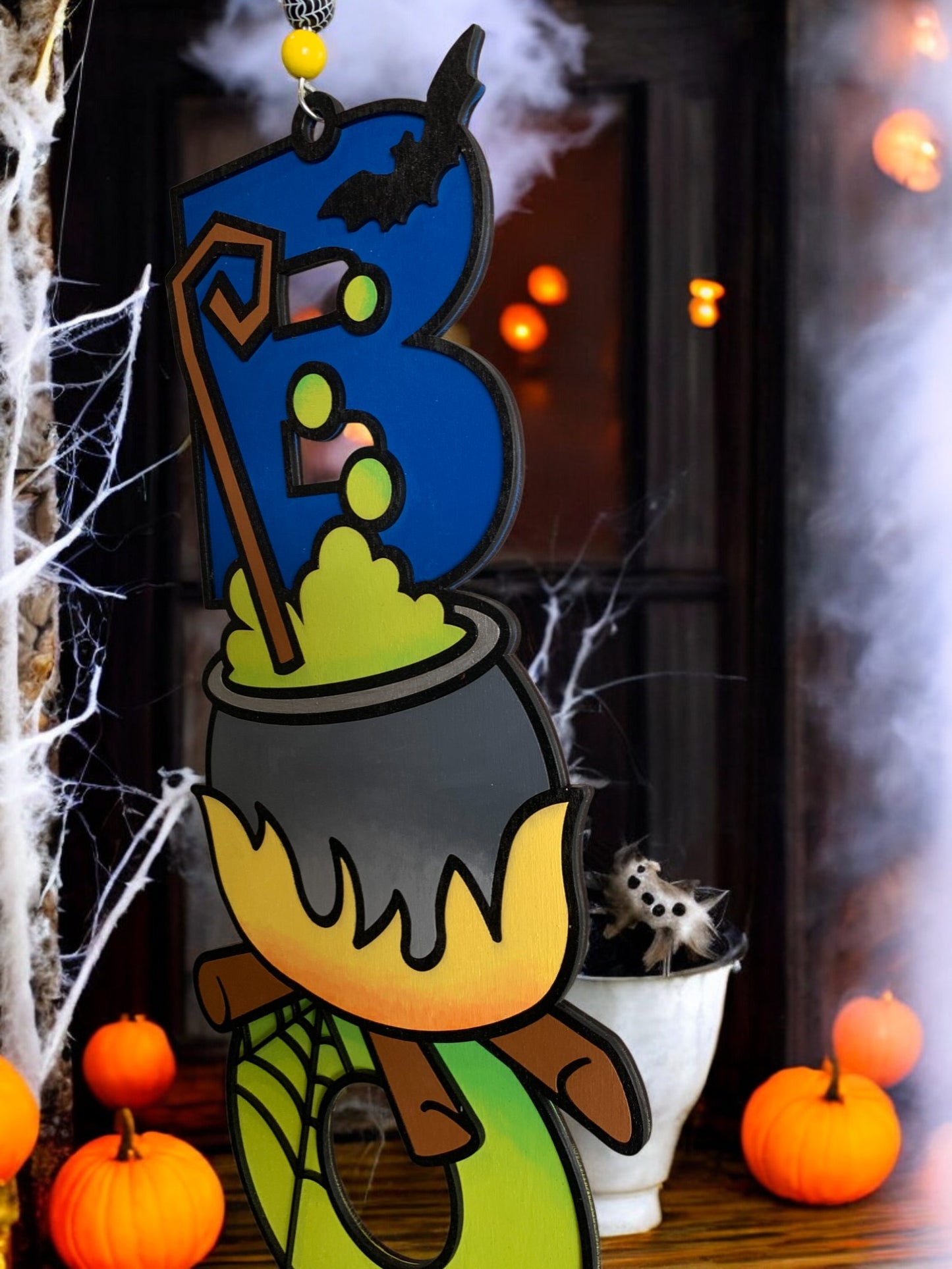 Halloween Cauldron BOO Sign – Wooden Witch Potion Door Hanger – Handmade Spooky Fall Decor