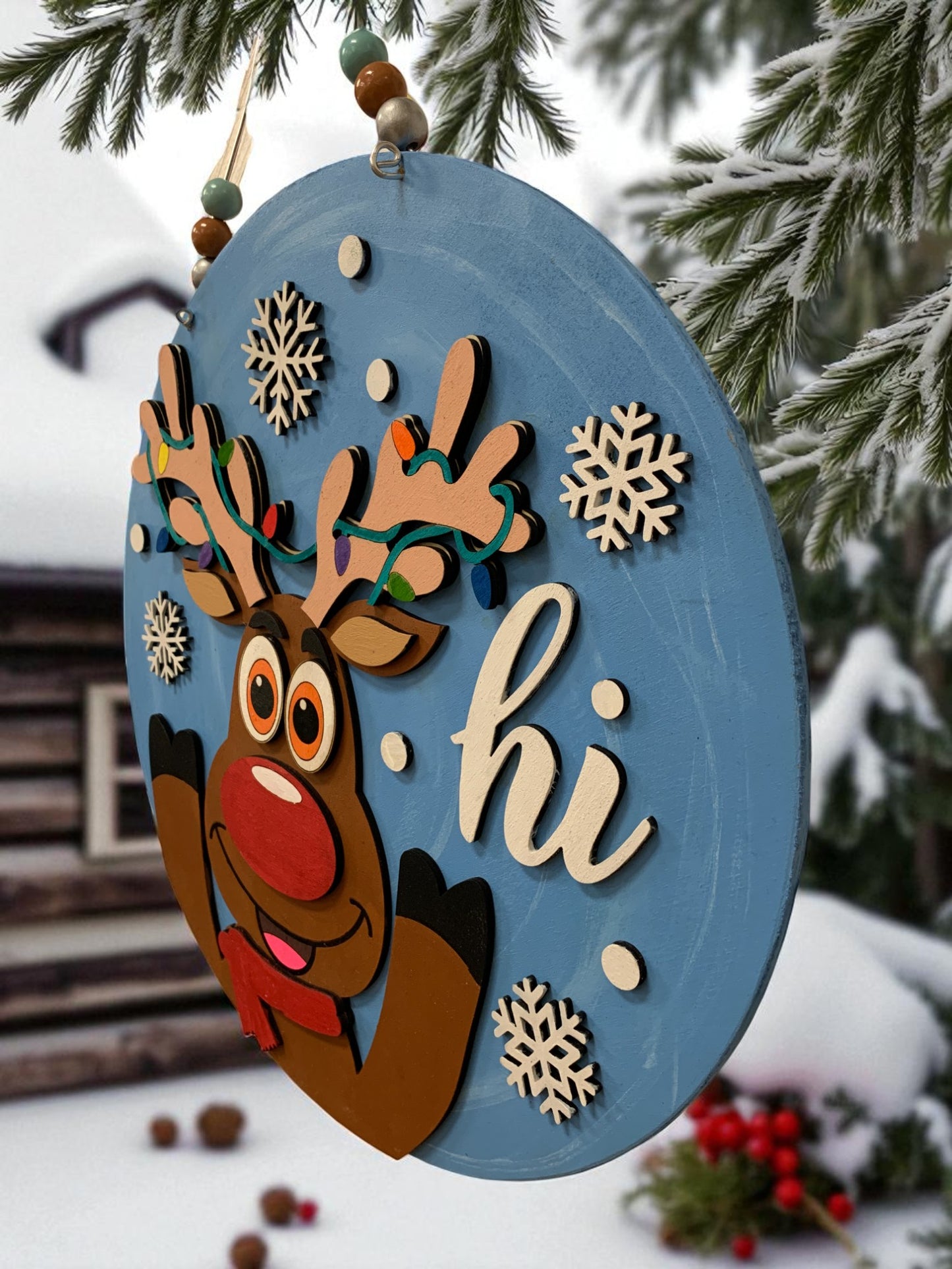 Whimsical Reindeer Christmas Sign – Handmade Wooden Holiday Decor