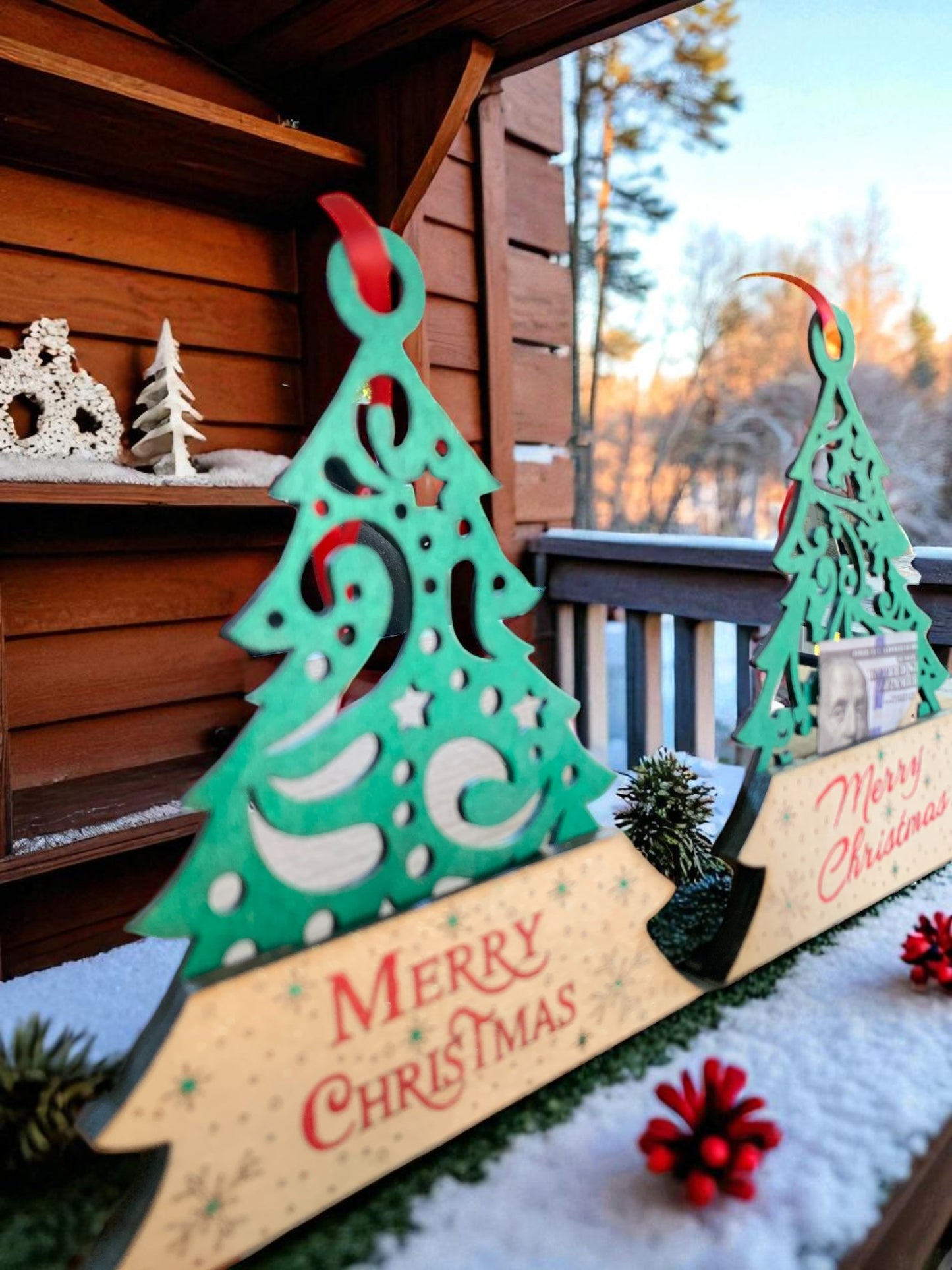 Christmas Tree Money Holder – Handmade Wooden Cash Gift Ornament with Ribbon for Holiday Giving