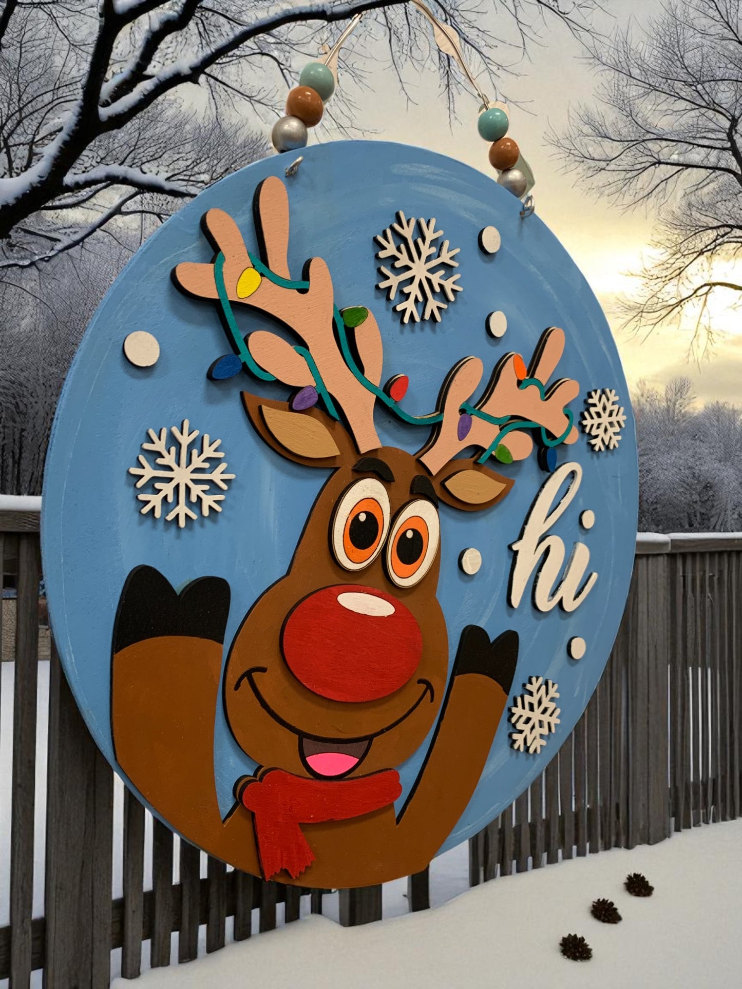 Whimsical Reindeer Christmas Sign – Handmade Wooden Holiday Decor