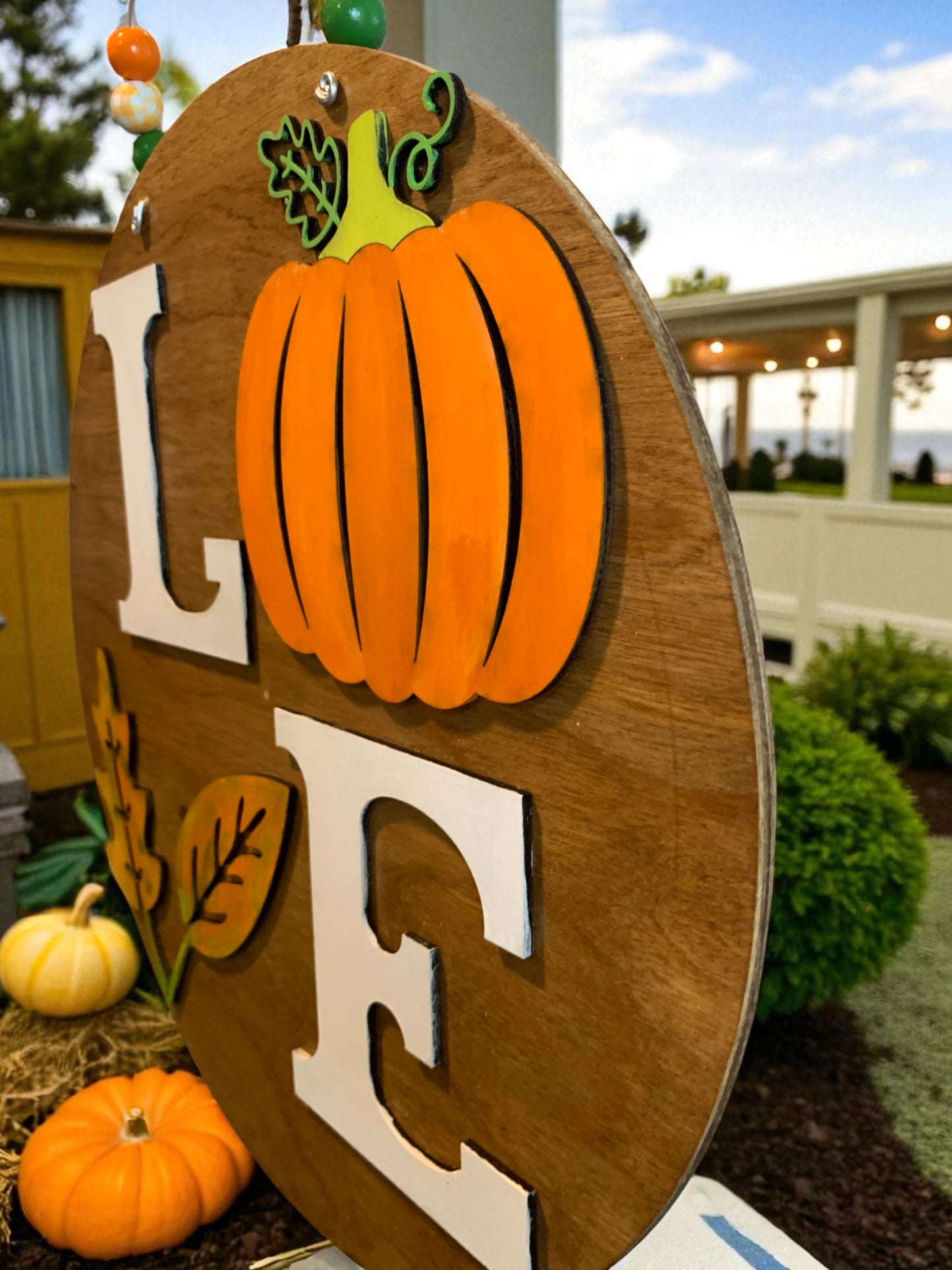 LOVE Pumpkin Fall Door Hanger – Rustic Farmhouse Autumn Porch Sign