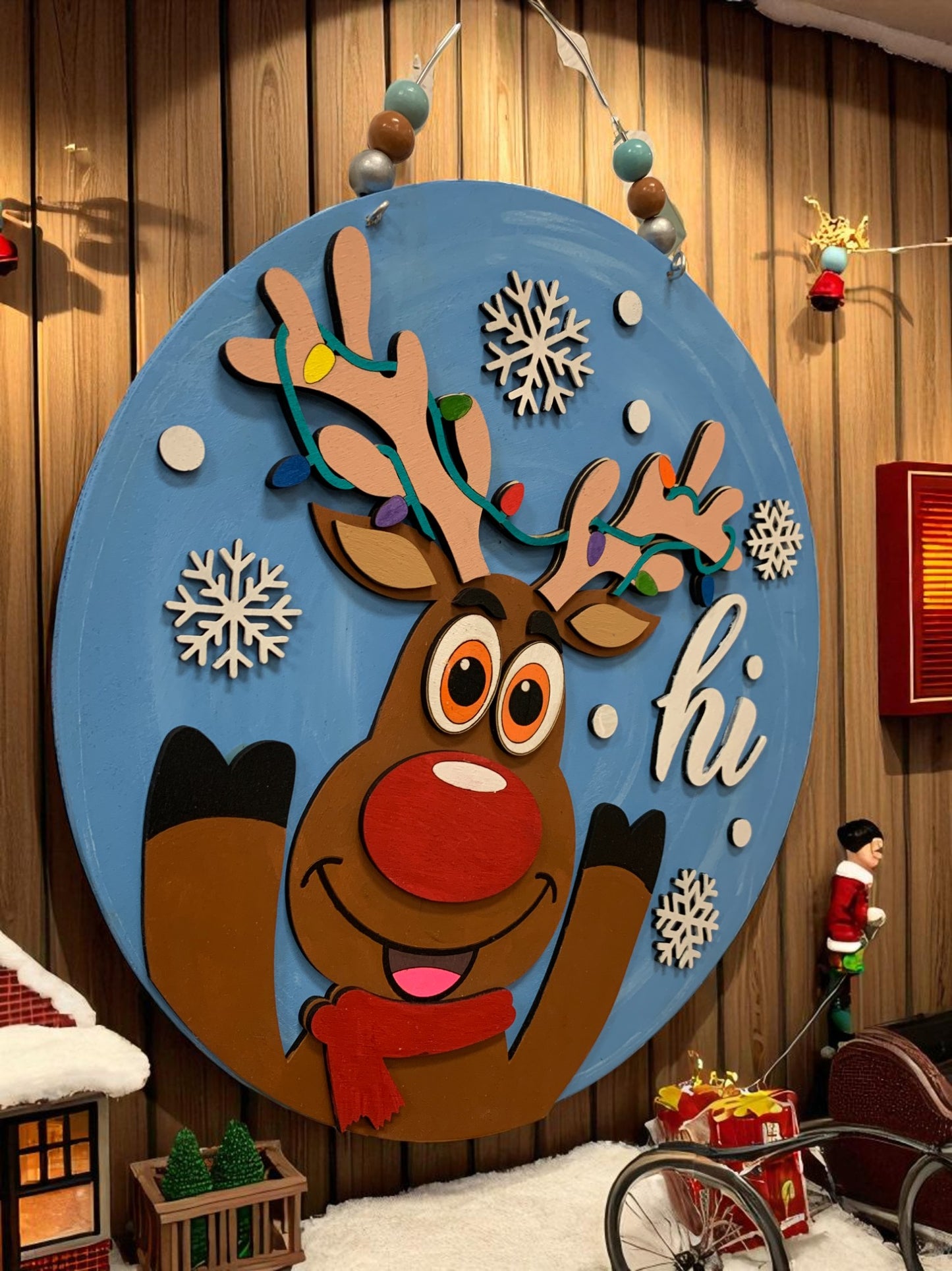 Whimsical Reindeer Christmas Sign – Handmade Wooden Holiday Decor