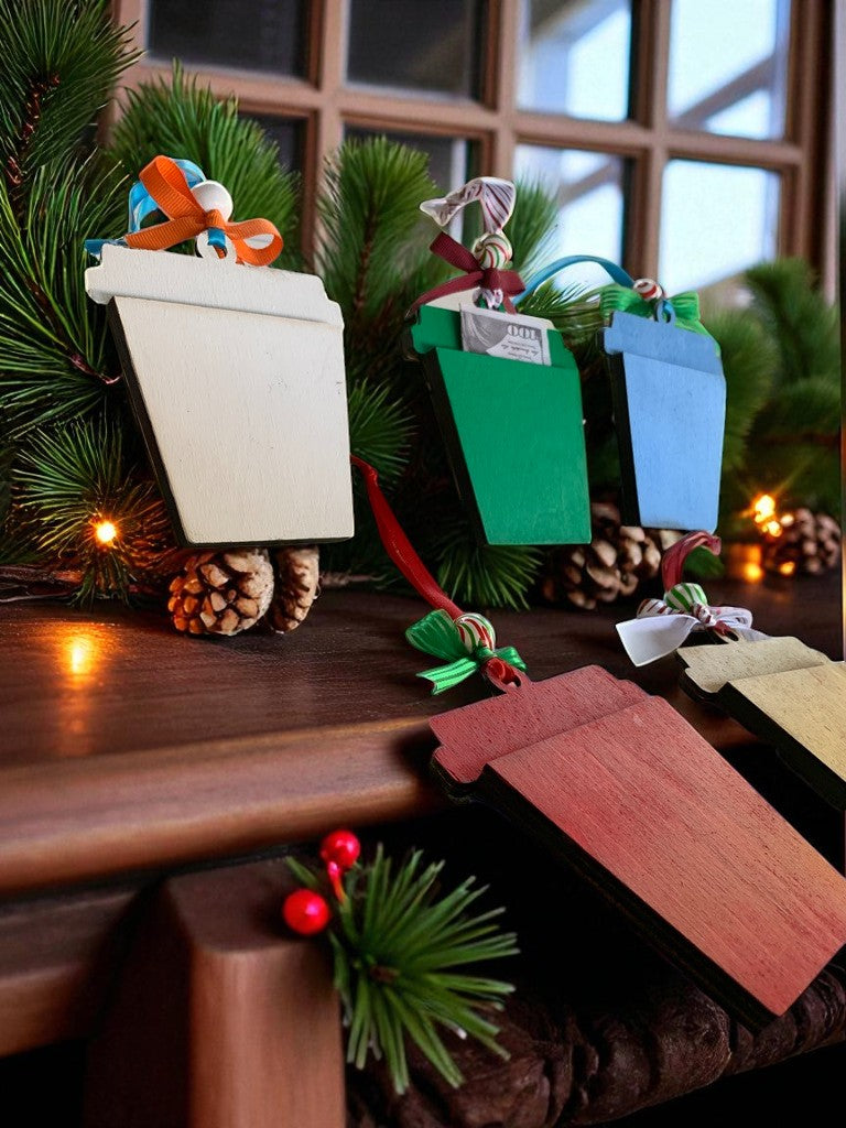 Handmade Christmas Gift Card Holders β Holiday Wooden Ornament Style β Reindeer, Gingerbread, Santa, Snowman, Elf