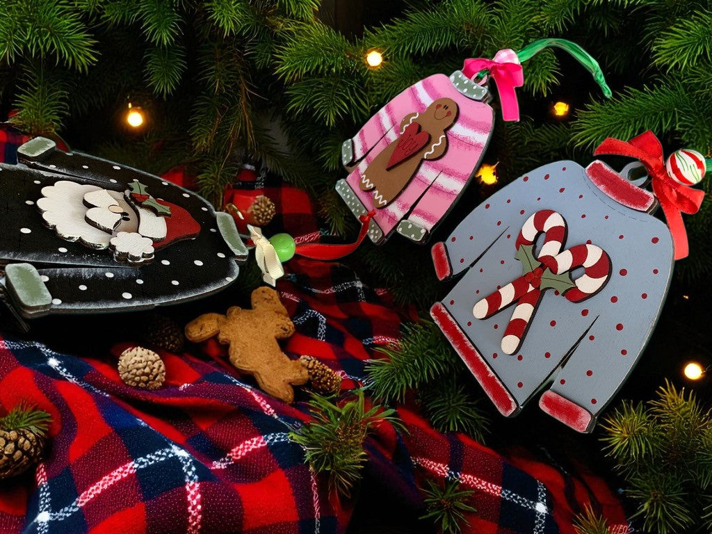 Ugly Sweater Christmas Ornaments β Handmade Wooden Holiday Decor for Trees, Stockings & Gifting