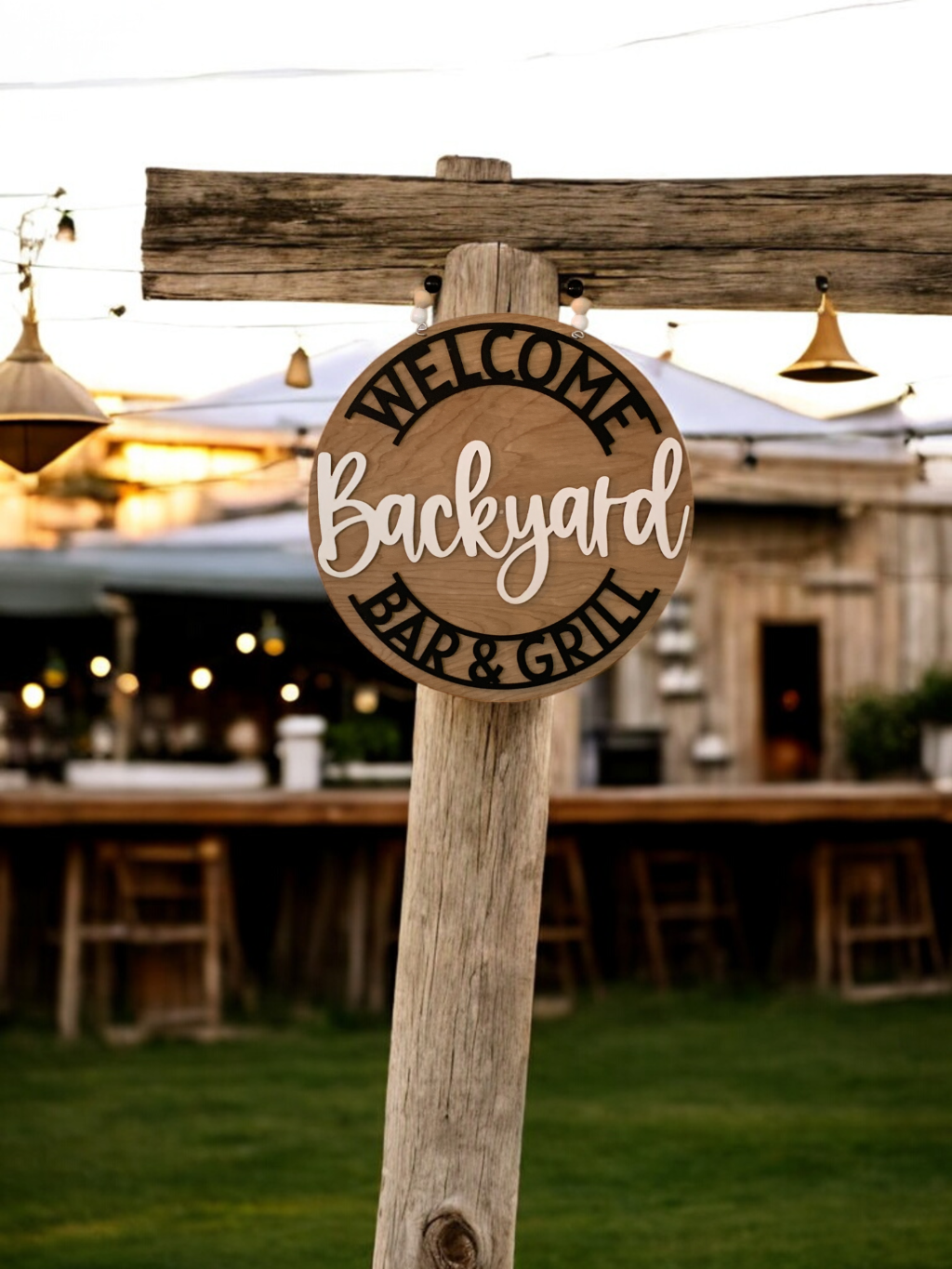 3D round wooden hanging sign weather proof sign decor