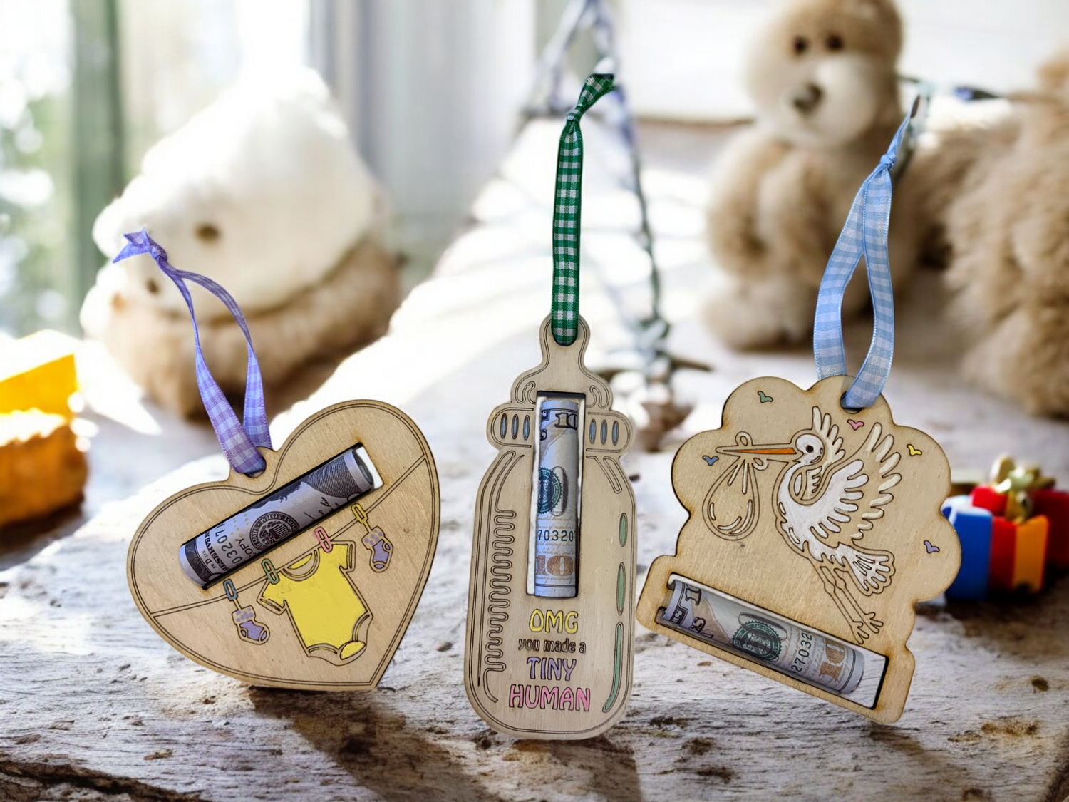 baby shower wooden money holder, baby shower cash gift