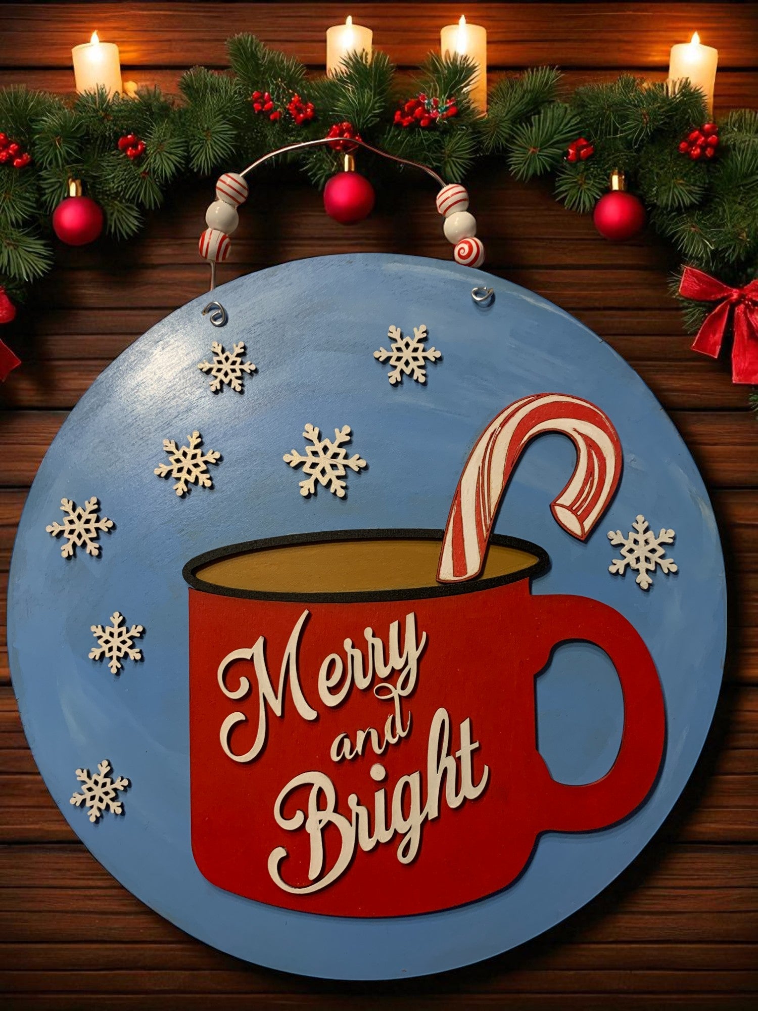 merry and bright 3D wooden sign for christmas