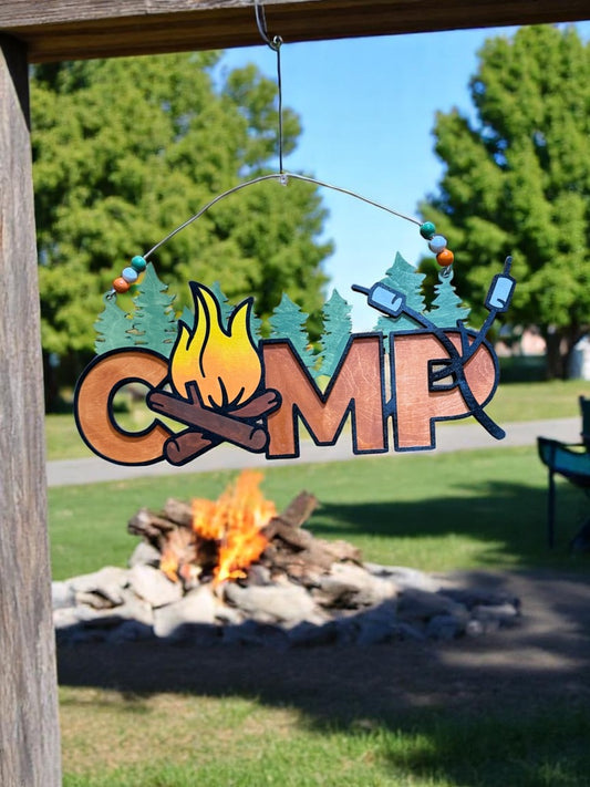 Rustic Wooden Camp Life Sign – S’mores, Trees & Firepit Decor for Cabin or Camper Door