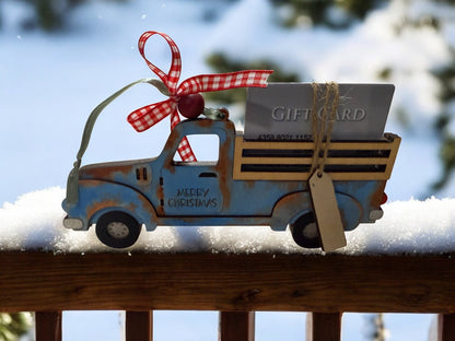 Old-Fashioned Christmas Truck Wooden Gift Card Holder – Handmade Holiday Gift Display