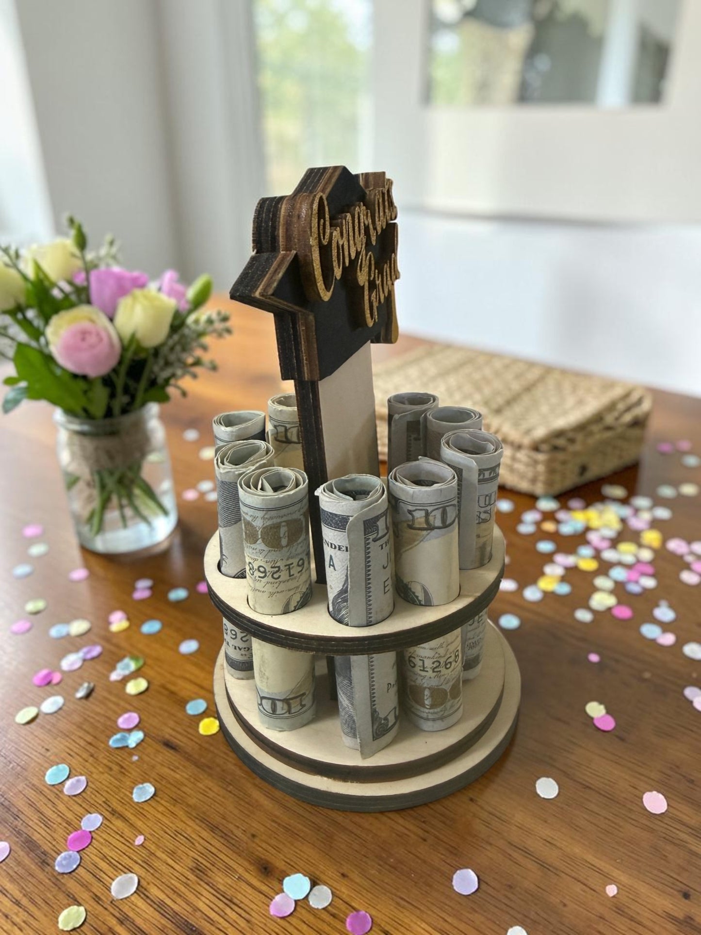 Graduation Money Tree Gift – Cash Holder for Graduation – Personalized Grad Gift – 1/8" or 1/4" Wood – Cap Color Custom