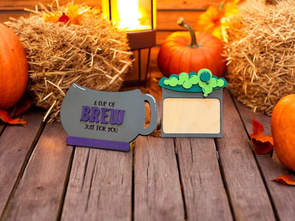 Halloween Cauldron Gift Card Holder – Wooden “A Cup of Brew” Cash or Gift Card Holder