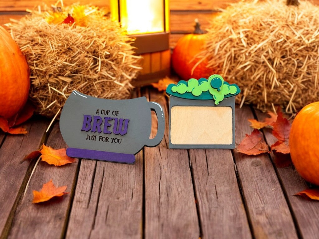 Halloween Cauldron Gift Card Holder – Wooden “A Cup of Brew” Cash or Gift Card Holder
