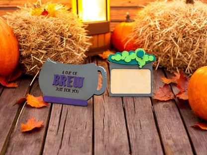 Halloween Cauldron Gift Card Holder – Wooden “A Cup of Brew” Cash or Gift Card Holder