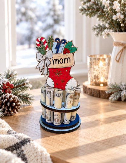Personalized Stocking Money Tree | Christmas Cash Gift for Mom | Handmade Wood