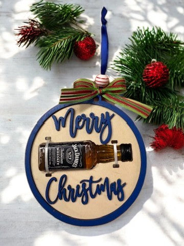 Merry Christmas Shot Bottle Ornament – Handmade Mini Liquor Holder Gift