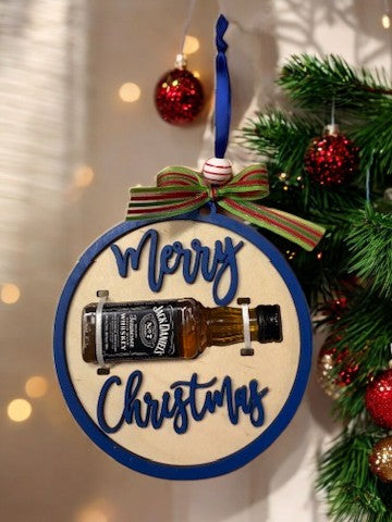 Merry Christmas Shot Bottle Ornament – Handmade Mini Liquor Holder Gift