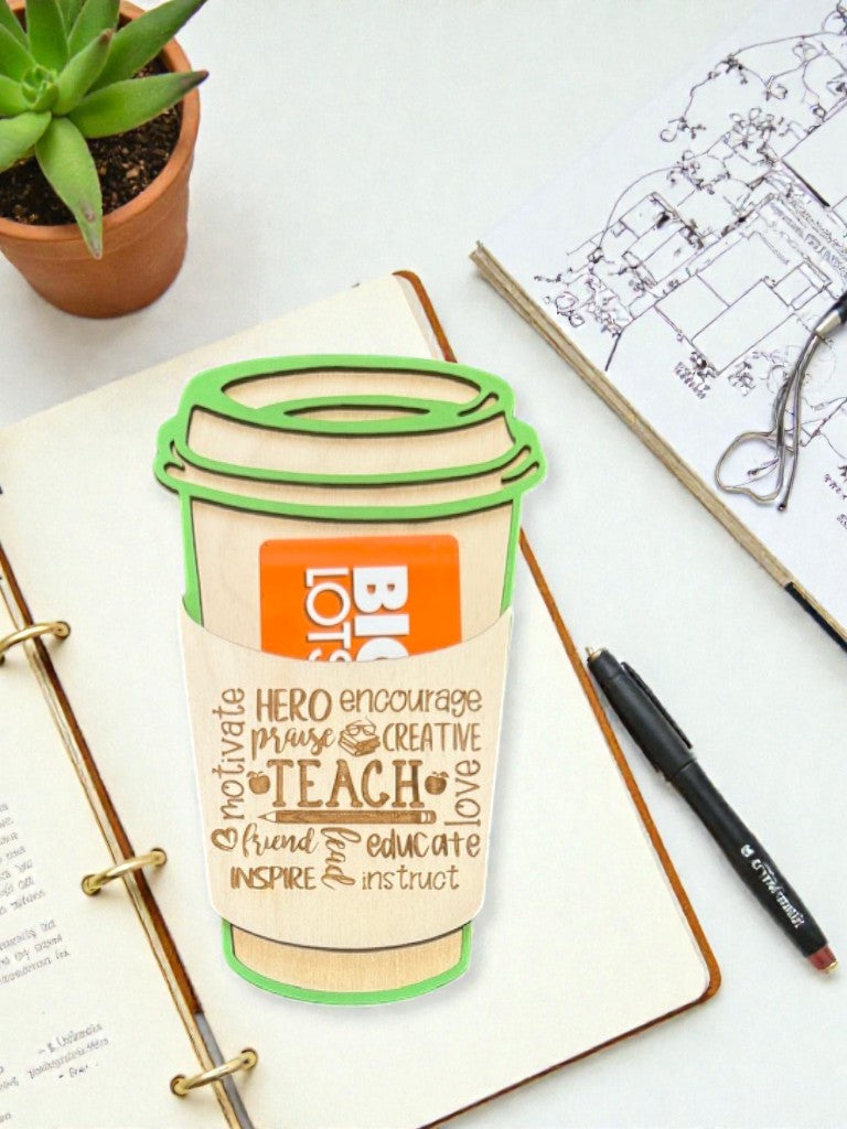 Teacher Coffee Cup Gift Card Holder – Personalized Teacher Gift – Latte Cup Teacher Appreciation Gift – End of Year Teacher Gift
