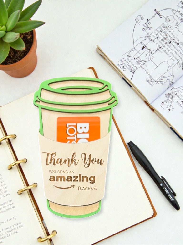 Teacher Coffee Cup Gift Card Holder – Personalized Teacher Gift – Latte Cup Teacher Appreciation Gift – End of Year Teacher Gift