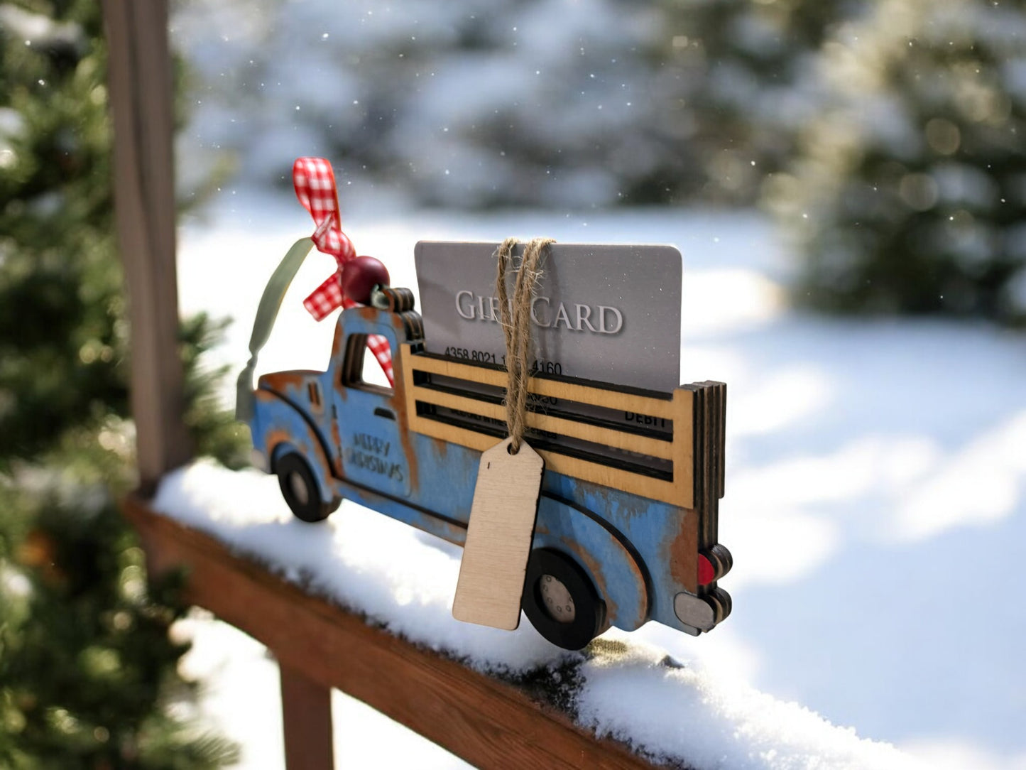 Old-Fashioned Christmas Truck Wooden Gift Card Holder – Handmade Holiday Gift Display