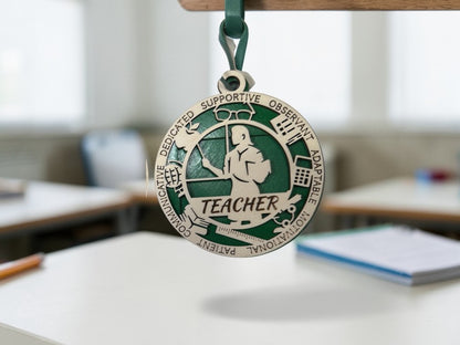 Teacher Gift Card Holder – Personalized Teacher Appreciation Gift – End of Year Teacher Gift – Wooden Medallion Holder