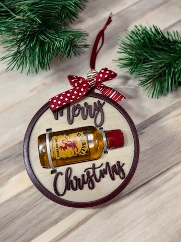 Merry Christmas Shot Bottle Ornament – Handmade Mini Liquor Holder Gift