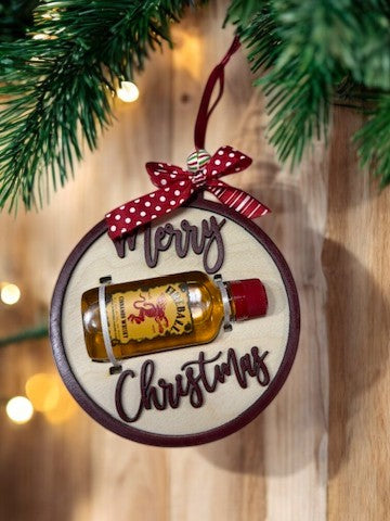 Merry Christmas Shot Bottle Ornament – Handmade Mini Liquor Holder Gift