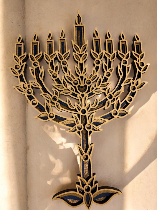 Layered Wood Menorah Wall Art | Handcrafted Hanukkah Decor for the Jewish Home