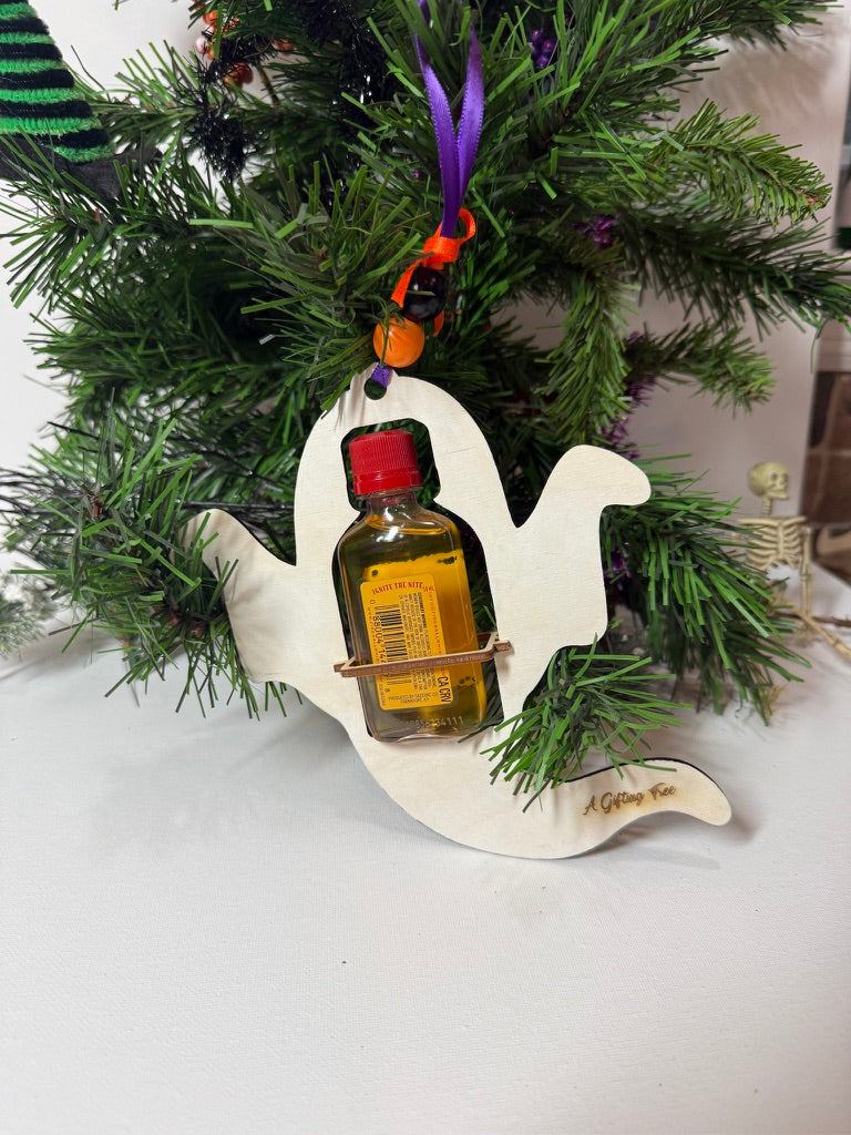 Ghost Mini Liquor Bottle Holder | Halloween Gift | Handmade Wood Ornament