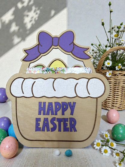 Easter Basket Gift Card Holder – Wooden Pocket Style Easter Gift Card Holder