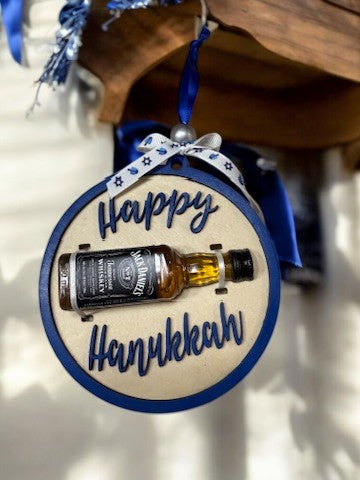 Happy Hanukkah Shot Bottle Ornament – Handmade Mini Liquor Holder Gift