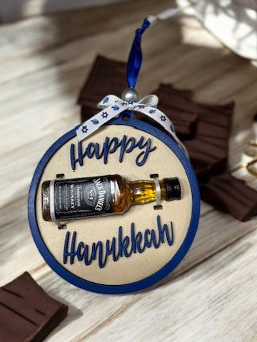 Happy Hanukkah Shot Bottle Ornament – Handmade Mini Liquor Holder Gift
