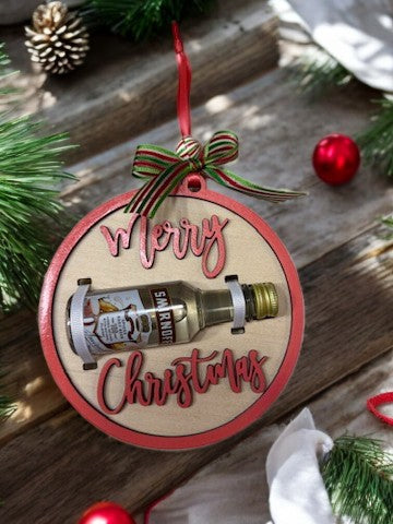 Merry Christmas Shot Bottle Ornament – Handmade Mini Liquor Holder Gift
