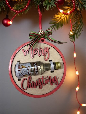 Merry Christmas Shot Bottle Ornament – Handmade Mini Liquor Holder Gift