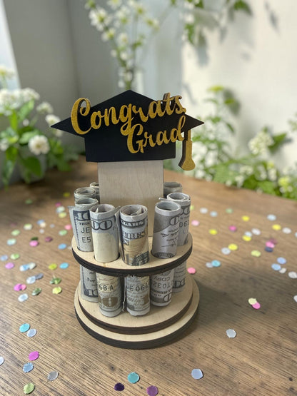 Graduation Money Tree Gift – Cash Holder for Graduation – Personalized Grad Gift – 1/8" or 1/4" Wood – Cap Color Custom