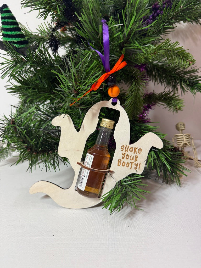 Ghost Mini Liquor Bottle Holder | Halloween Gift | Handmade Wood Ornament
