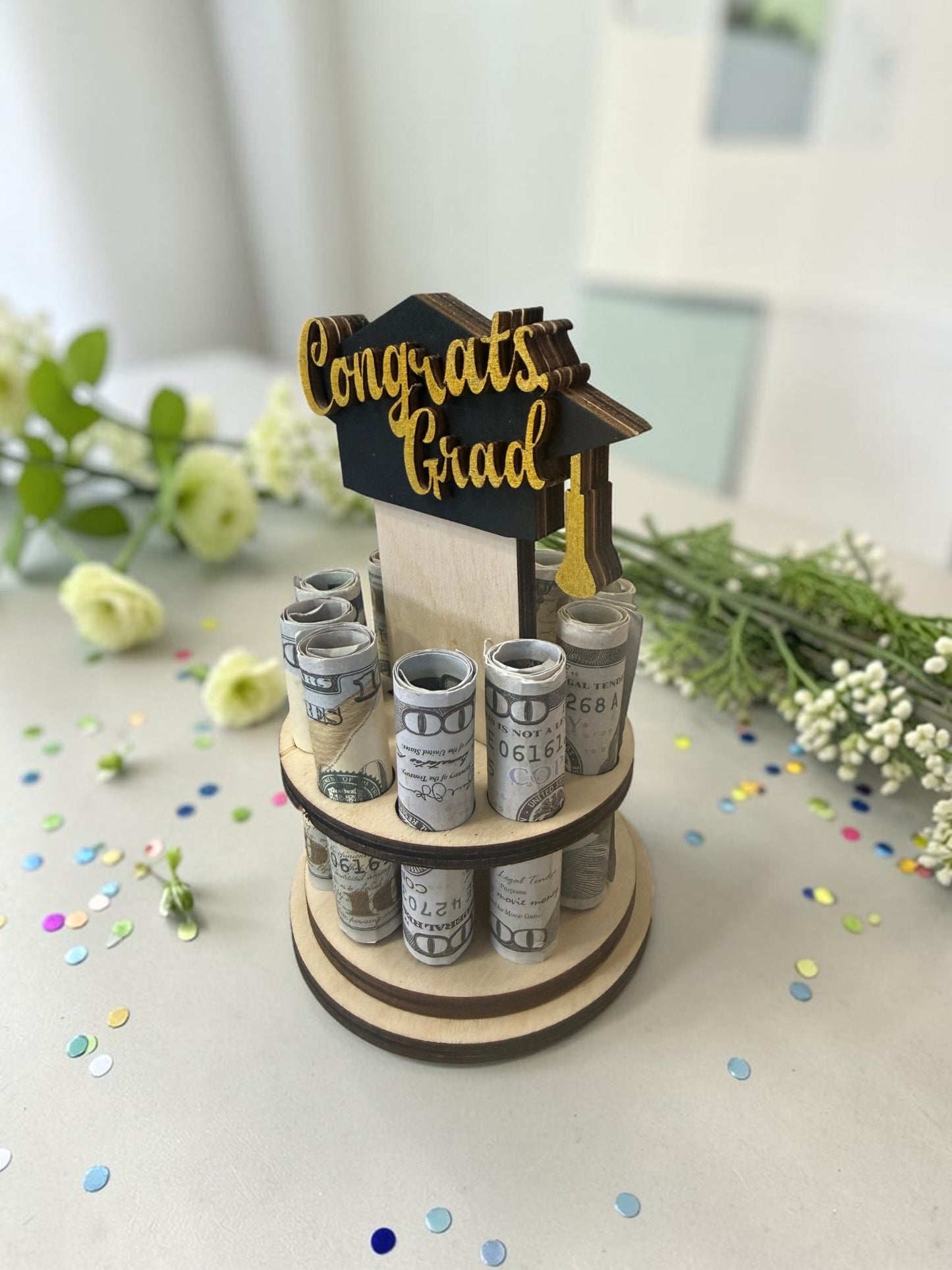 Graduation Money Tree Gift – Cash Holder for Graduation – Personalized Grad Gift – 1/8" or 1/4" Wood – Cap Color Custom