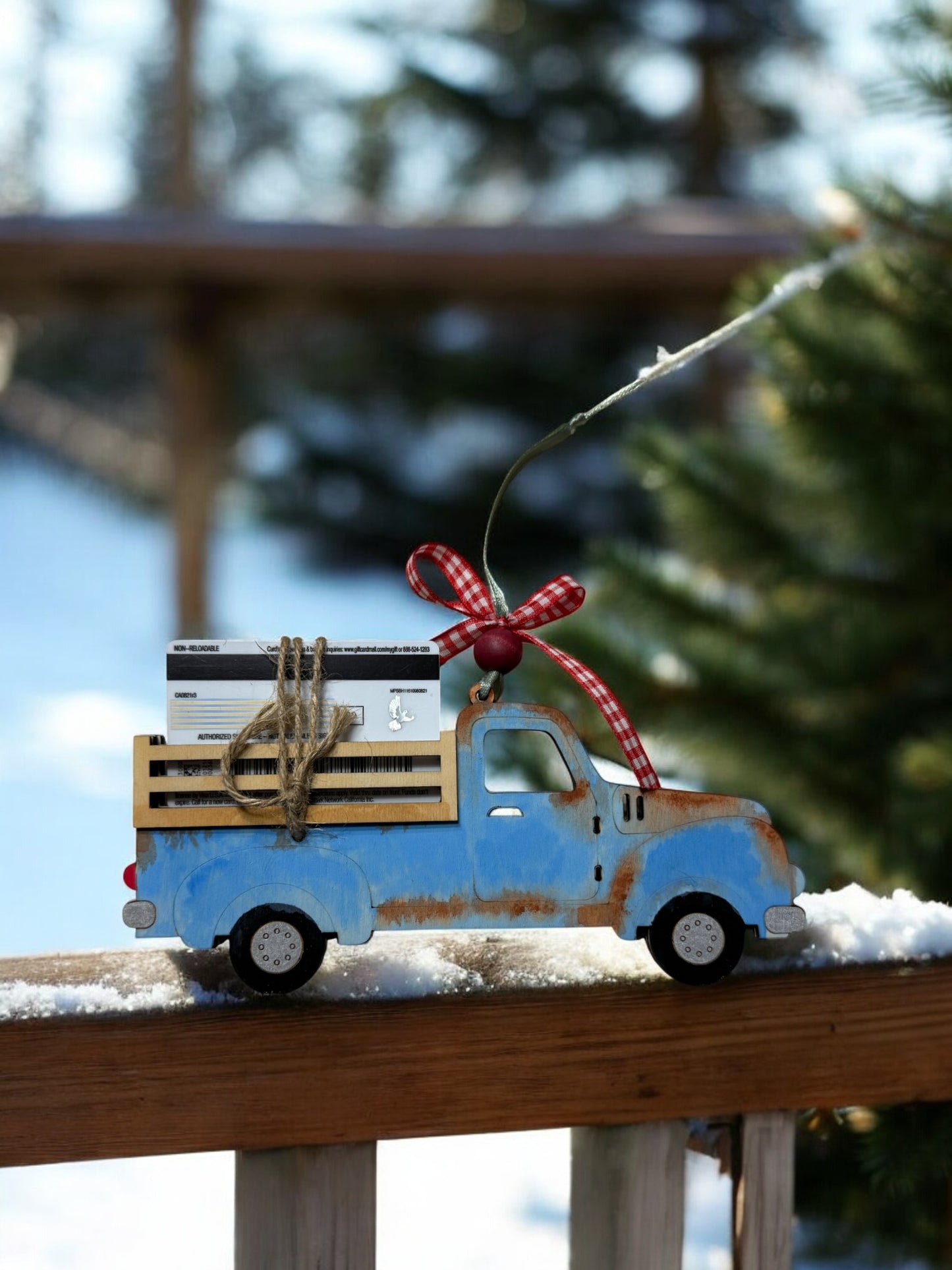 Old-Fashioned Christmas Truck Wooden Gift Card Holder – Handmade Holiday Gift Display