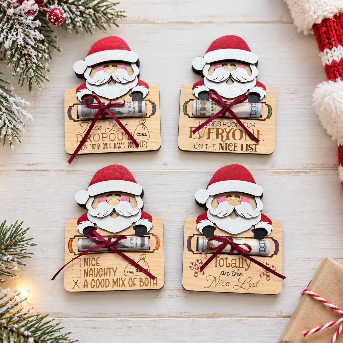 Santa Cash Gift Holder | Funny Christmas Money Gift | Handcrafted Wood