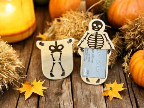 Halloween Skeleton Gift Card Holder – Wooden Funny Gift for Spooky Season