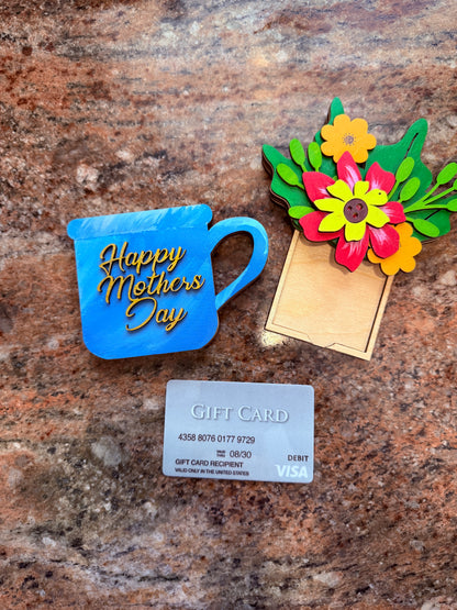 Mother’s Day Gift Card Holder | Birthday & Thank You Flower Mug | Hand-Painted Wood