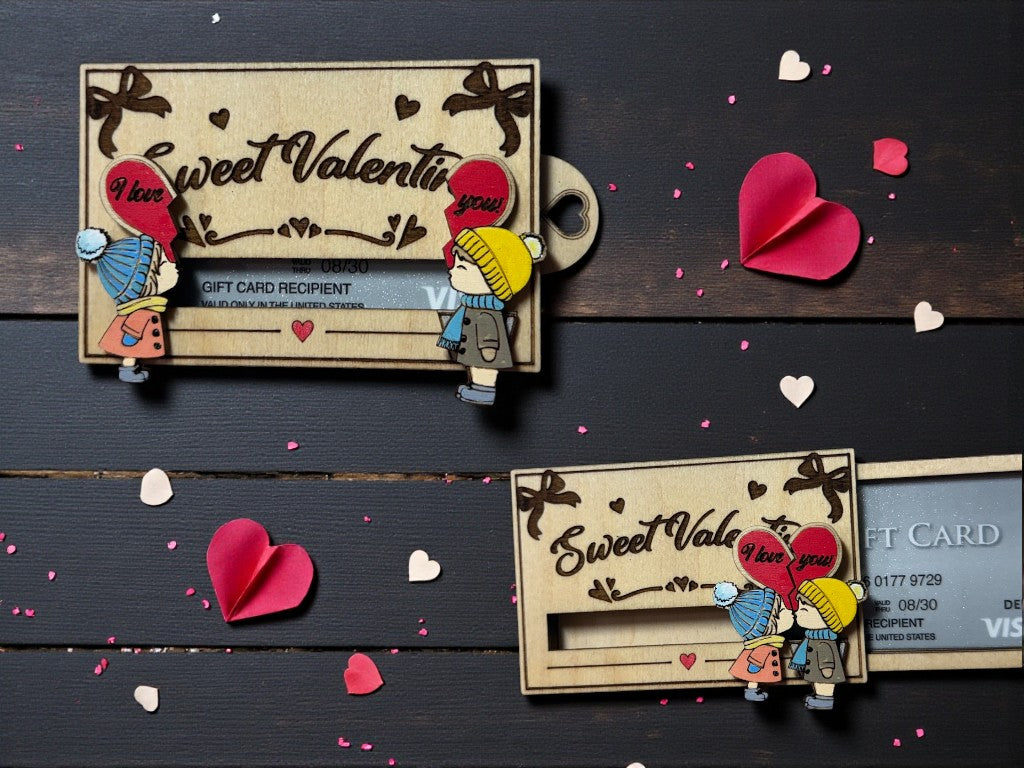 Valentine Sliding Wooden Gift Card Holder – Interactive Valentine Gift