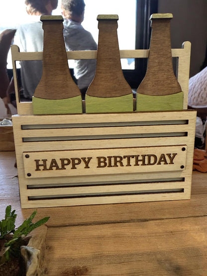 Beer Bottle Wooden Gift Card Holder – Funny Handmade Gift for Dad or Birthday, Rustic Keepsake Crate Style