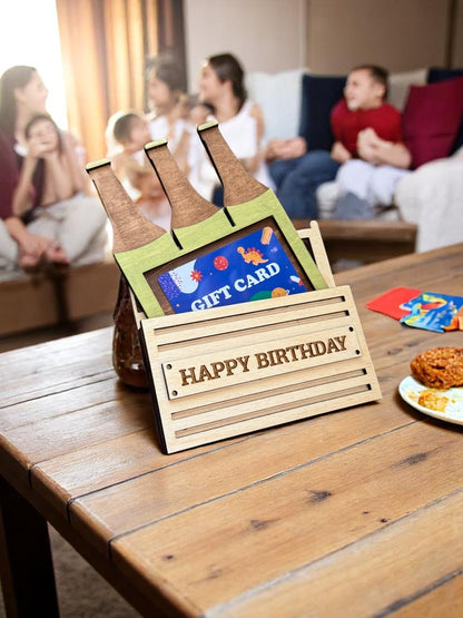 Beer Bottle Wooden Gift Card Holder – Funny Handmade Gift for Dad or Birthday, Rustic Keepsake Crate Style