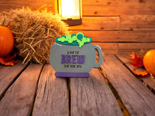 Halloween Cauldron Gift Card Holder – Wooden “A Cup of Brew” Cash or Gift Card Holder