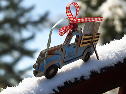 Old-Fashioned Christmas Truck Wooden Gift Card Holder – Handmade Holiday Gift Display