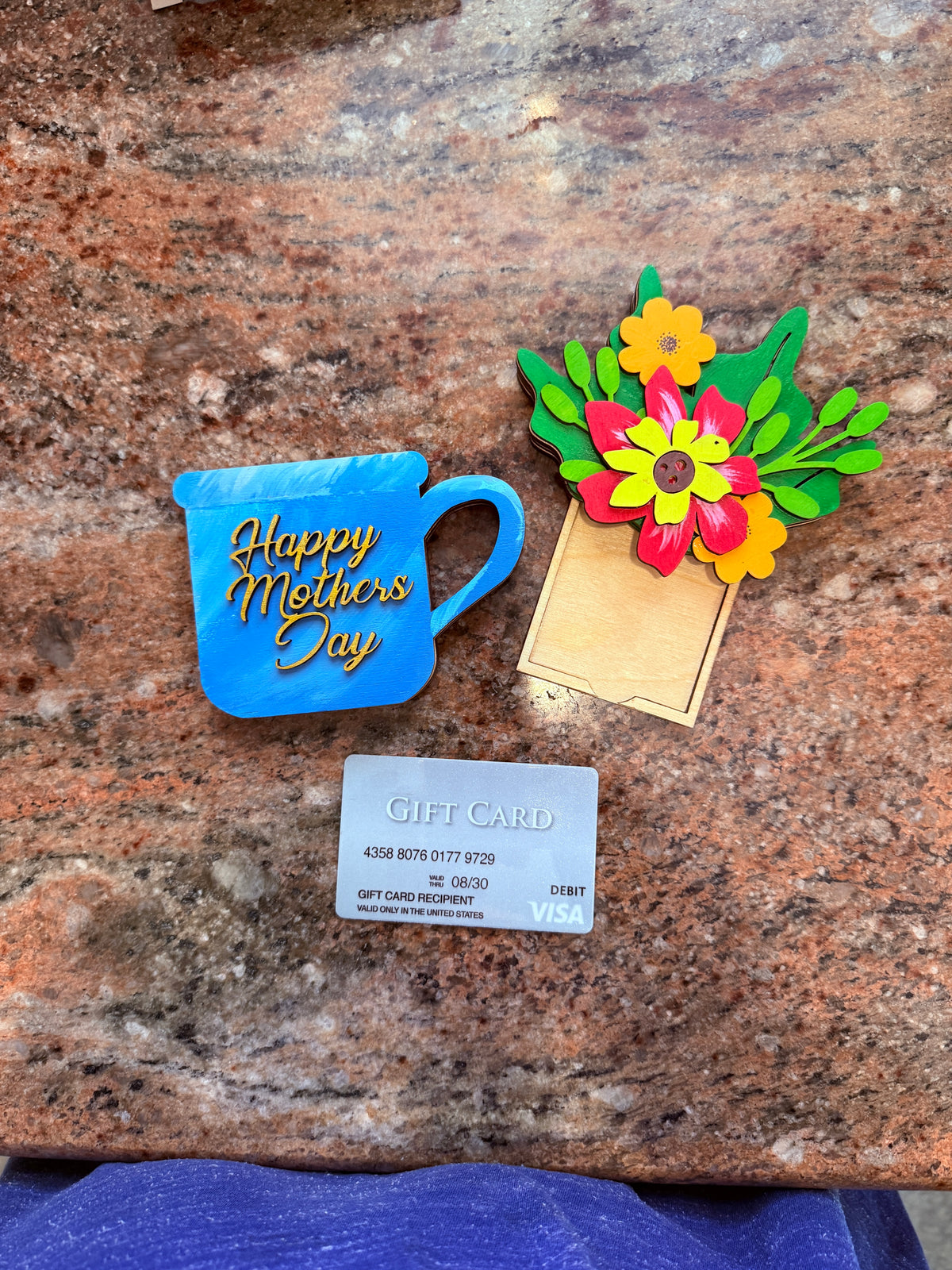 Mother’s Day Gift Card Holder | Birthday & Thank You Flower Mug | Hand-Painted Wood