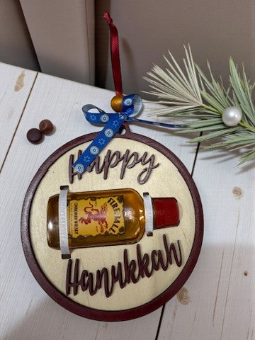 Happy Hanukkah Shot Bottle Ornament – Handmade Mini Liquor Holder Gift