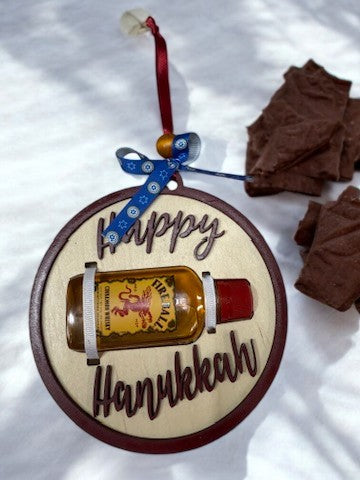 Happy Hanukkah Shot Bottle Ornament – Handmade Mini Liquor Holder Gift