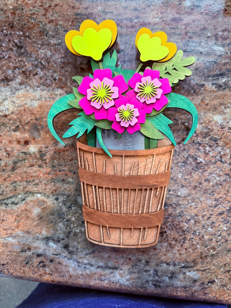Flower Basket Gift Card Holder | Mother’s Day Birthday Thank You | Handmade Wood